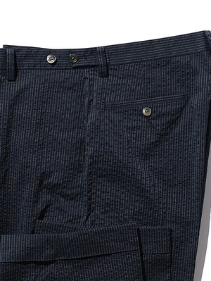 Beams Plus Wide Seersucker Navy Stripe Pants