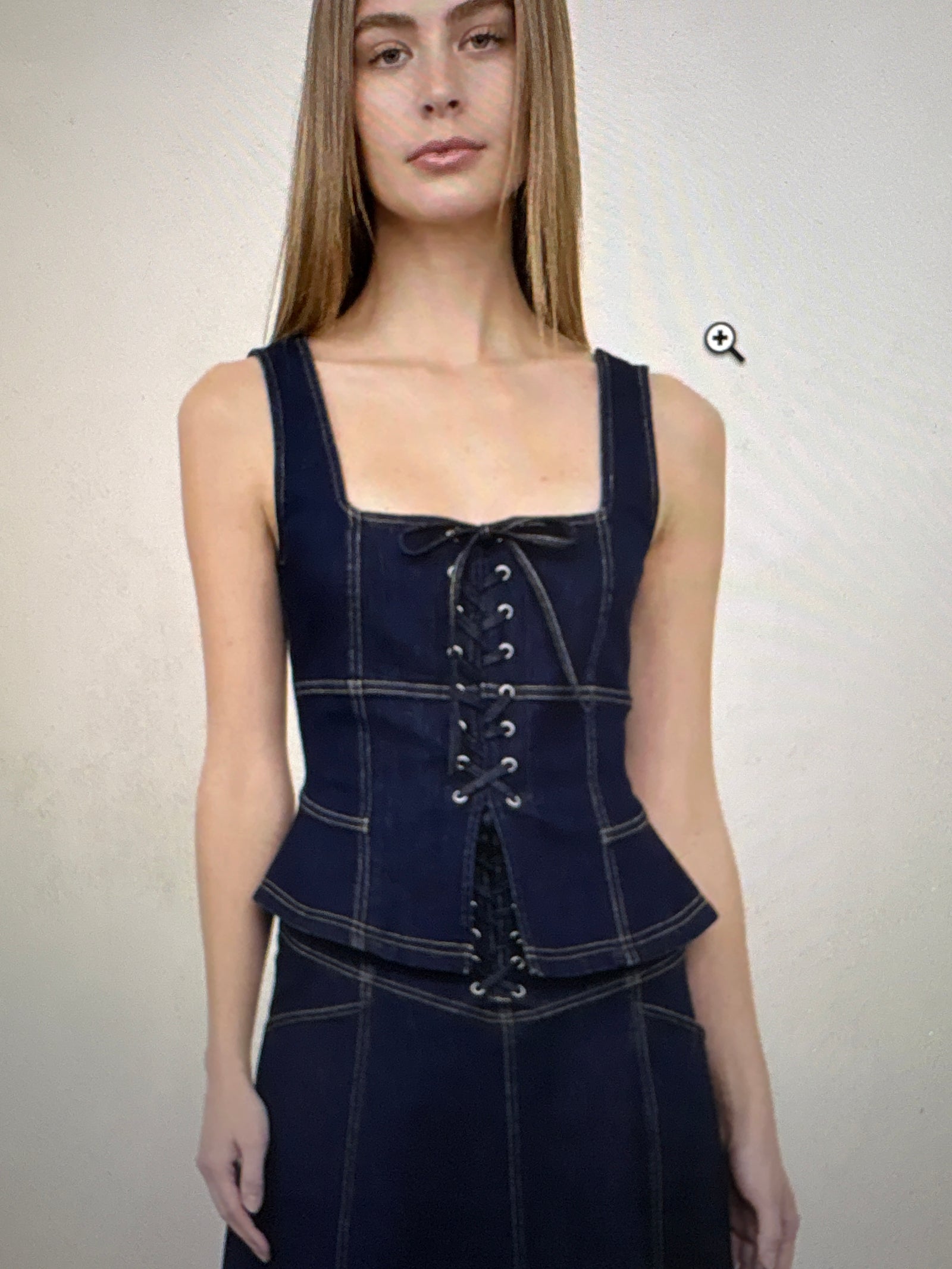 Moon River Lace-Up Denim Corset Top