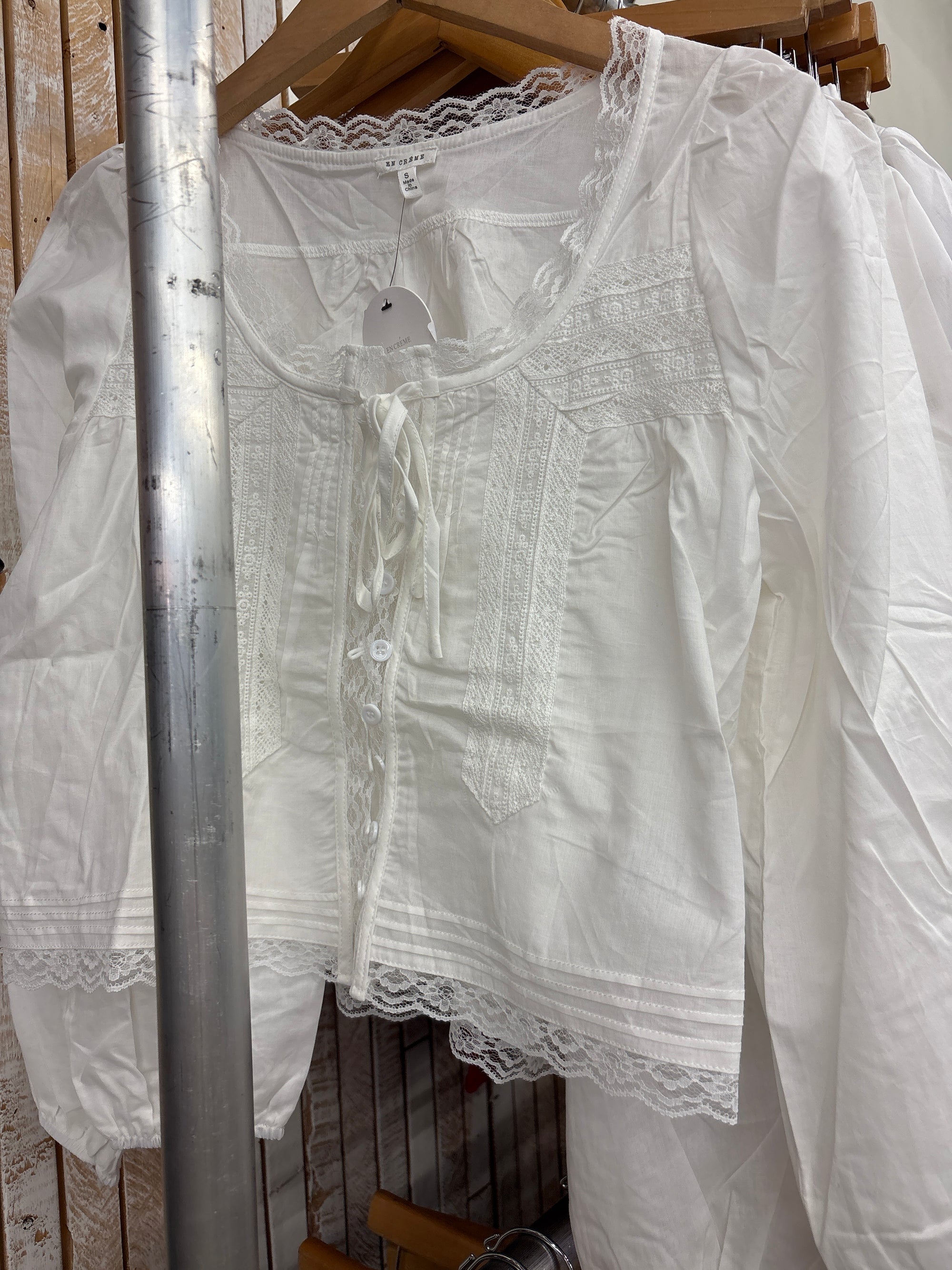 En Crème Lace Trim/Pintuck Blouse