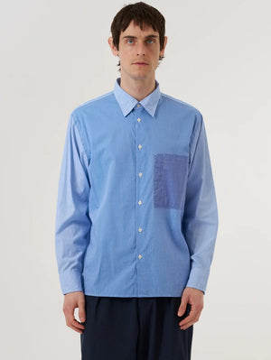 Universal Works Sky/Blue Fil A Fil Mixed Square Pocket Shirt