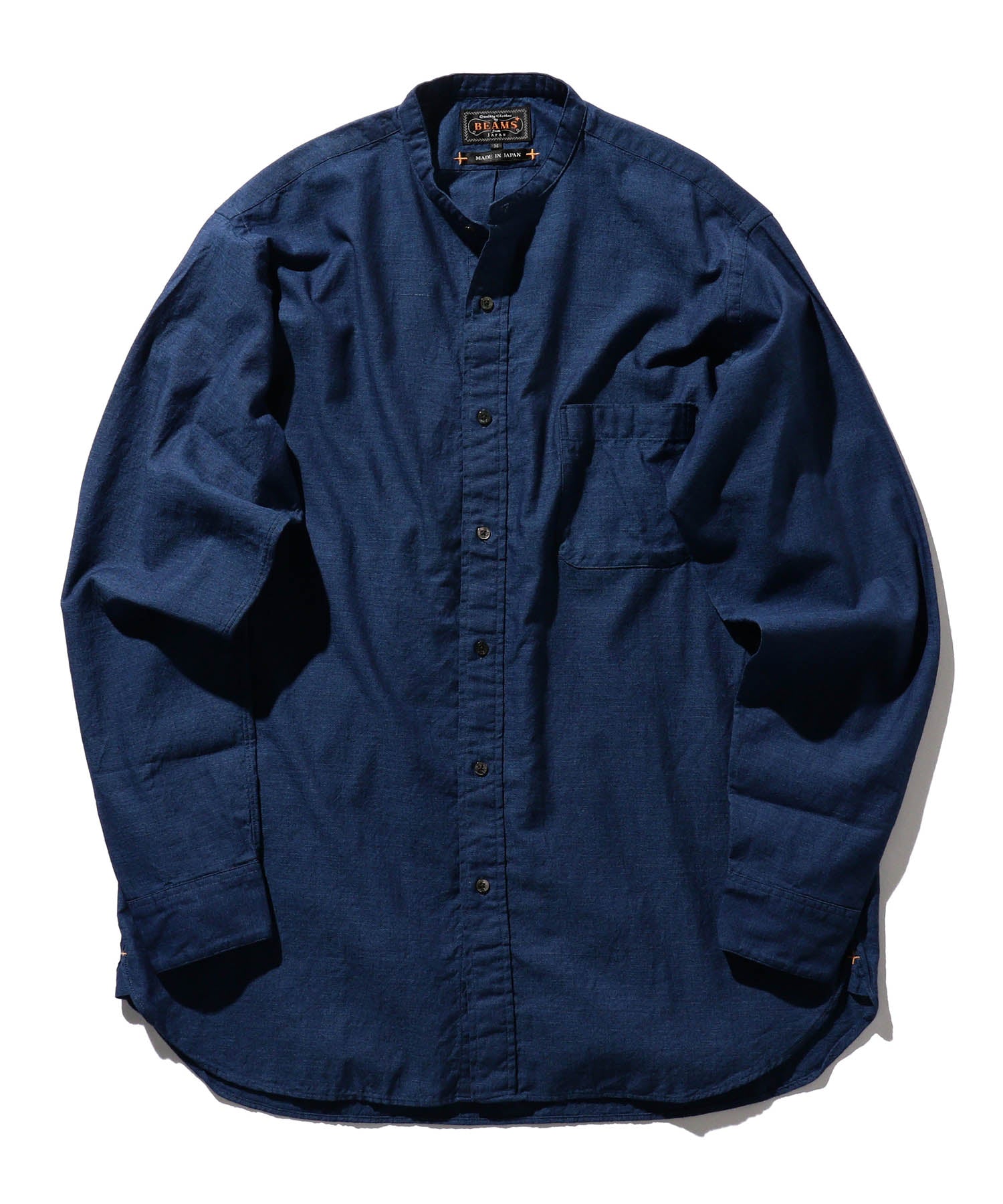 Beams Plus Band Collar Indigo Chambray