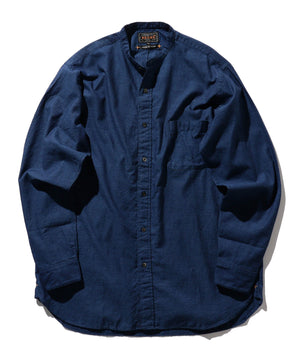 Beams Plus Band Collar Indigo Chambray