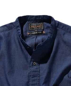 Beams Plus Band Collar Indigo Chambray