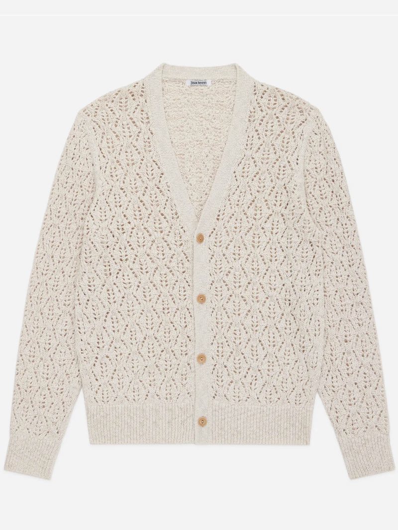3sixteen Classic Cardigan Ecru Flamme Lace Knit
