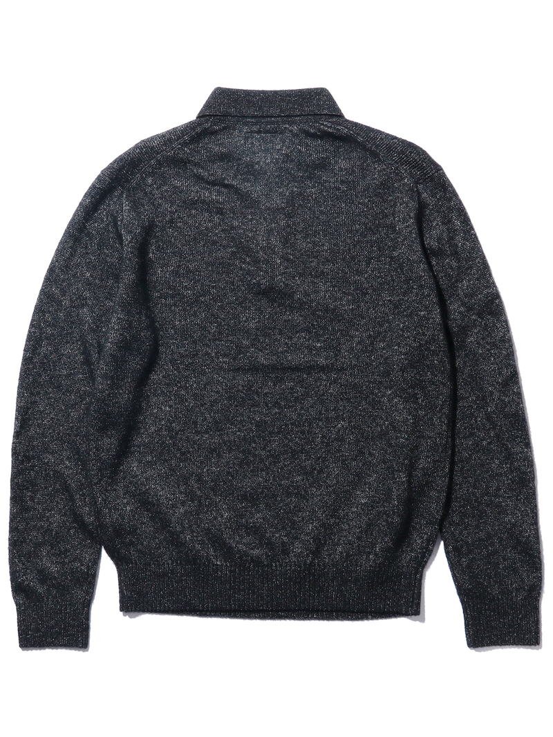 Beams Plus Black Knit Polo 9G Wool Silk Shaggy Yarn