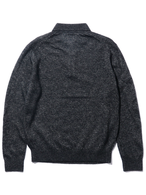 Beams Plus Black Knit Polo 9G Wool Silk Shaggy Yarn