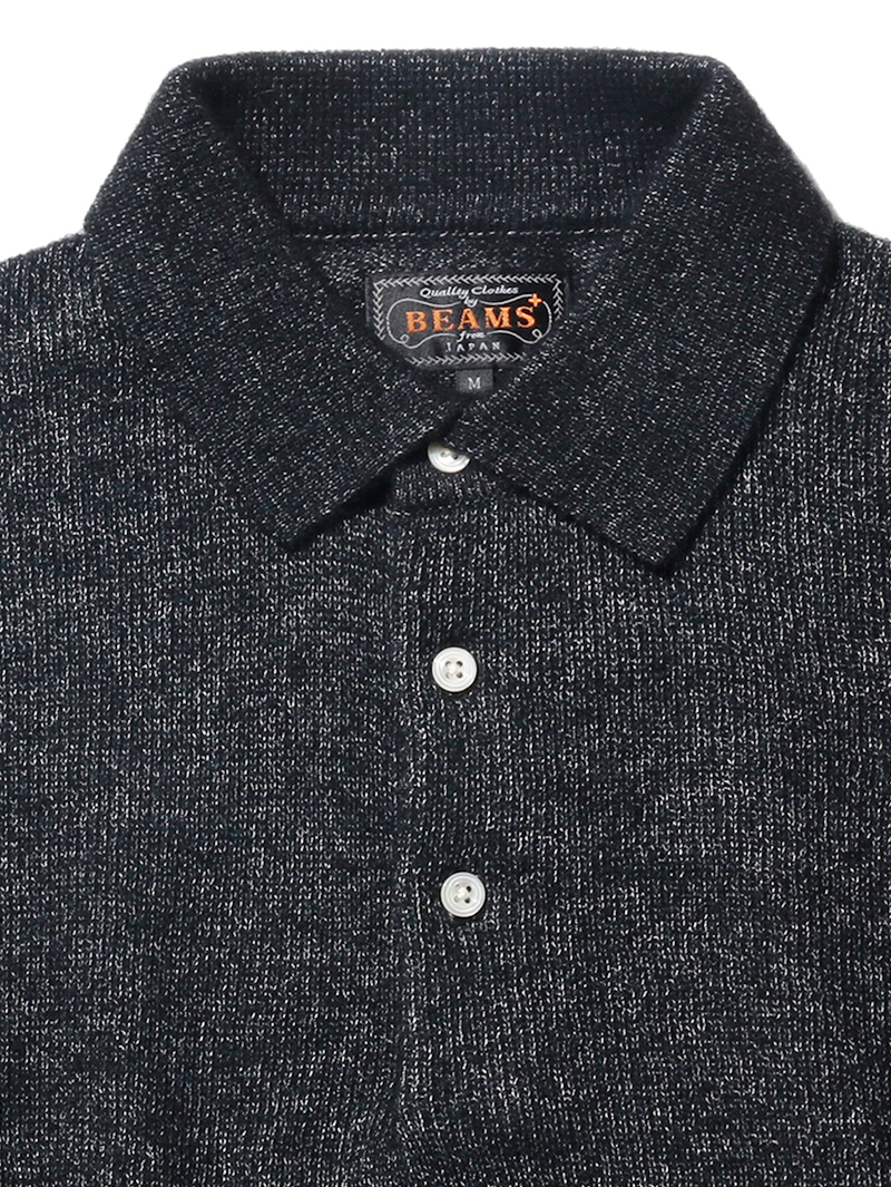 Beams Plus Black Knit Polo 9G Wool Silk Shaggy Yarn