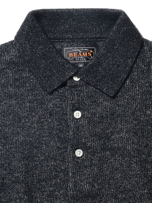 Beams Plus Black Knit Polo 9G Wool Silk Shaggy Yarn