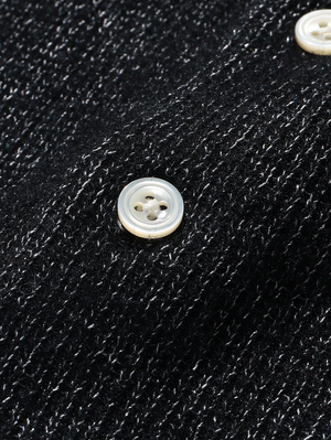 Beams Plus Black Knit Polo 9G Wool Silk Shaggy Yarn