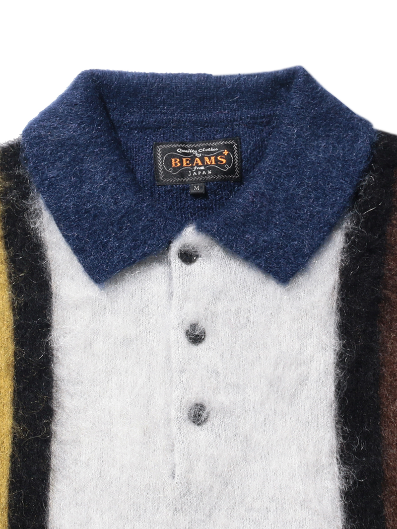 Beams Plus Blue Multi Knit Polo Shaggy 9G