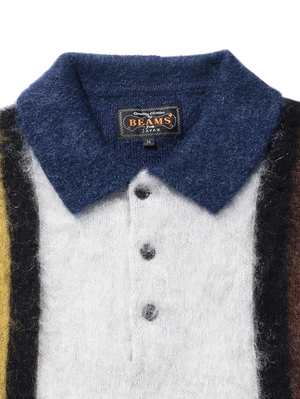 Beams Plus Blue Multi Knit Polo Shaggy 9G