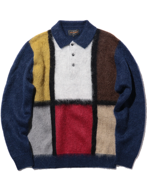 Beams Plus Blue Multi Knit Polo Shaggy 9G
