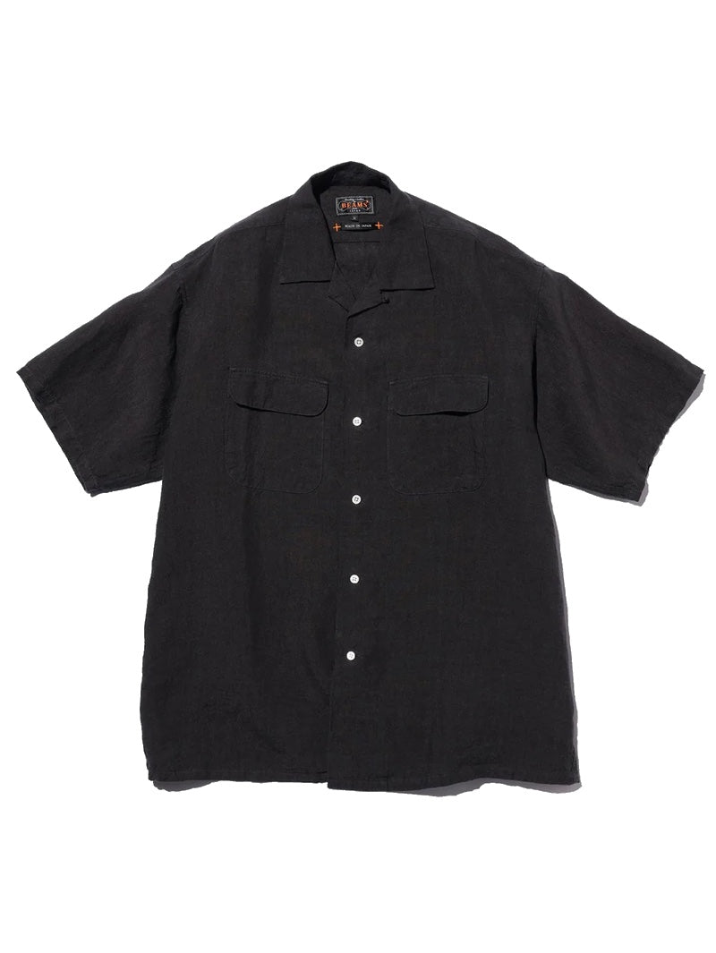 Beams Plus Charcoal Open Collar 1/40 Linen Shirt