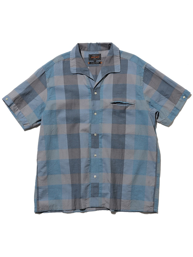 Beams Plus Indigo Italian Collar Indigo Panama Weave Plaid