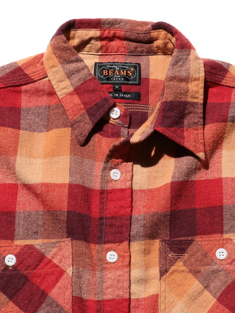 Beams Plus Red WORK Indian flannel Plaid