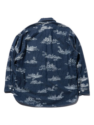 Beams Plus WORK Classic-fit Denim Discharge Jouy Print