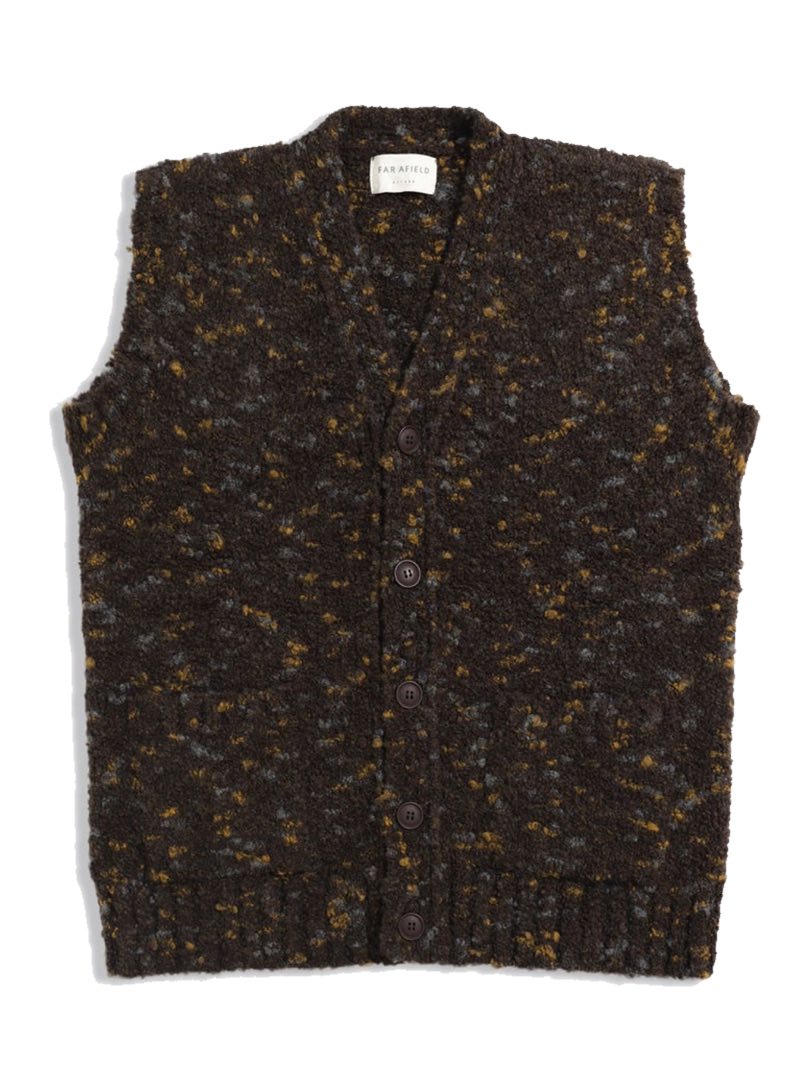 Far Afield Brown Multi CROPPER SLEEVELESS CARDIGAN - BOUCLE