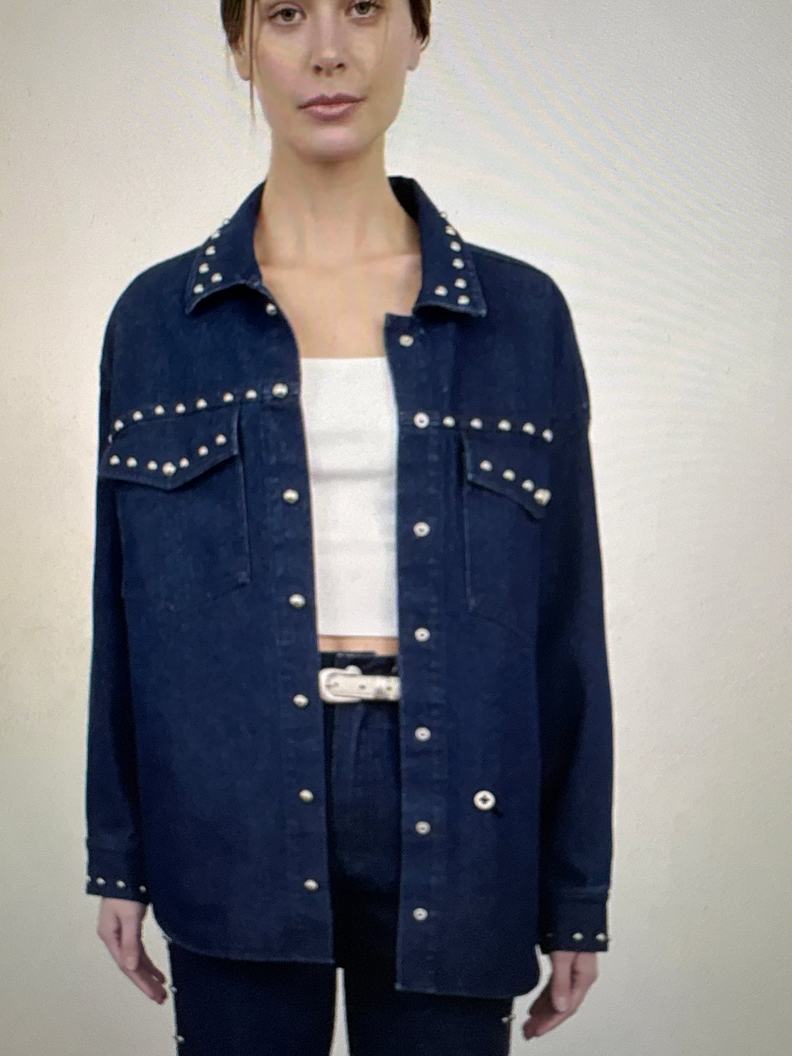 Moon River Stud Detail Denim Shacket