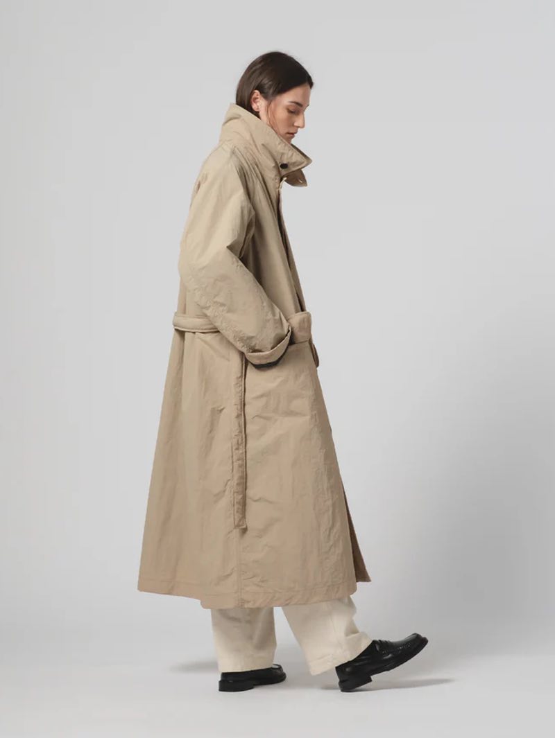 Eat Dust Padded Nylon Army Trench in Oyster