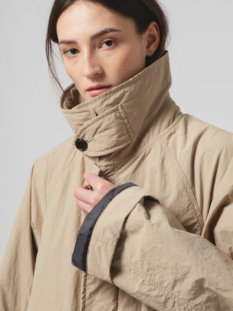Eat Dust Padded Nylon Army Trench in Oyster