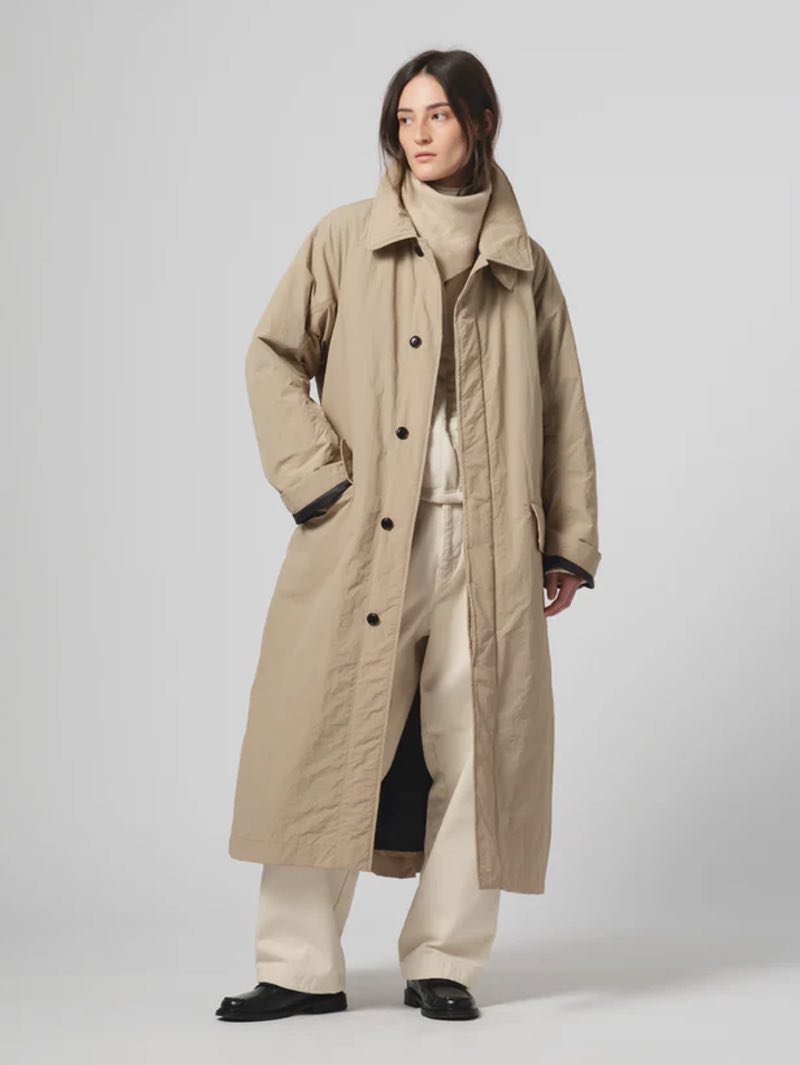 Eat Dust Padded Nylon Army Trench in Oyster