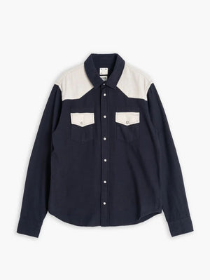 Eat Dust Western Shirt Slub Cotton Navy/Offwhite