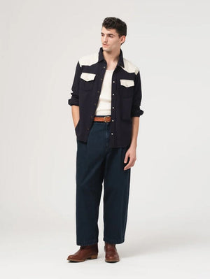 Eat Dust Western Shirt Slub Cotton Navy/Offwhite