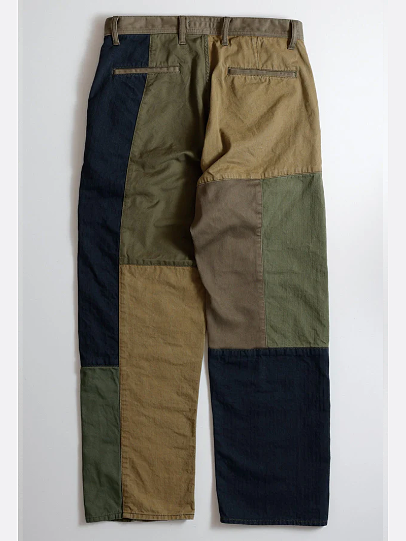FDMTL FA25PN32B Khaki Patchwork Wide Pants Rinsed