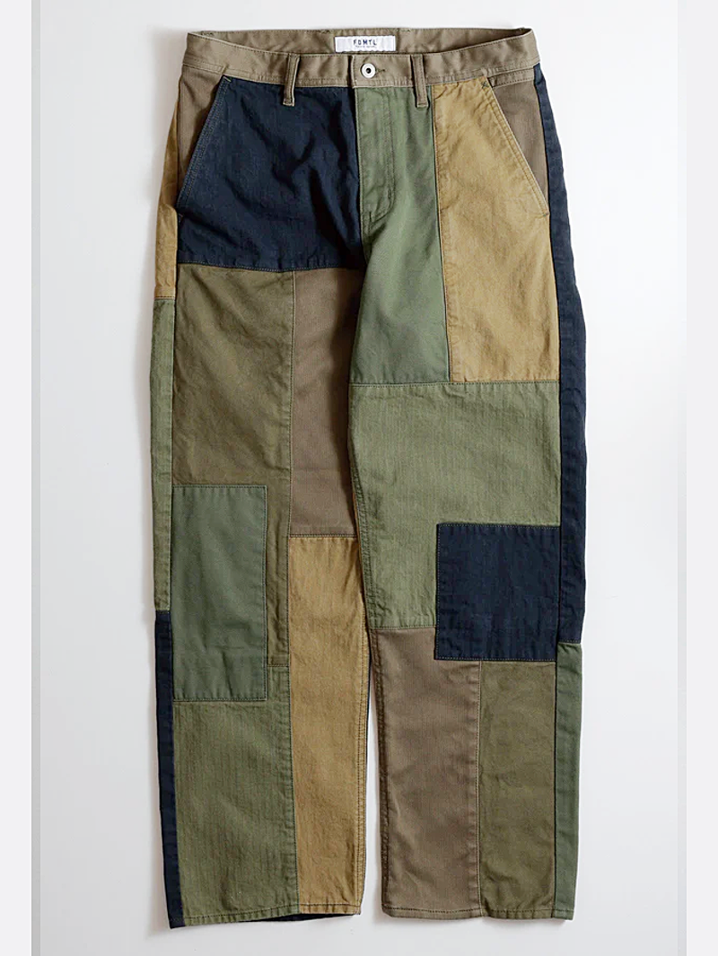 FDMTL FA25PN32B Khaki Patchwork Wide Pants Rinsed