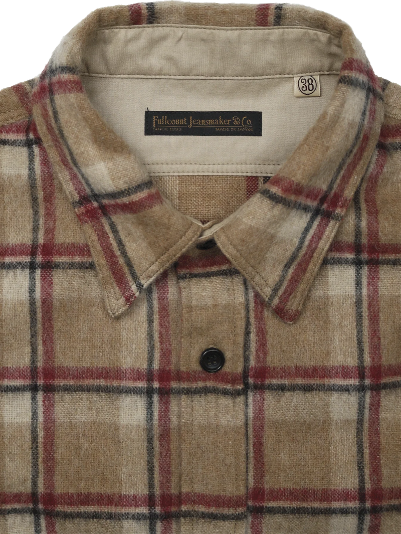 Full Count Beige Wool Shaggy Check Work Shirt