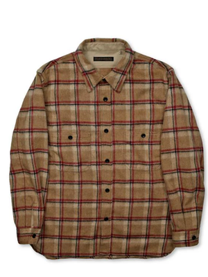 Full Count Beige Wool Shaggy Check Work Shirt