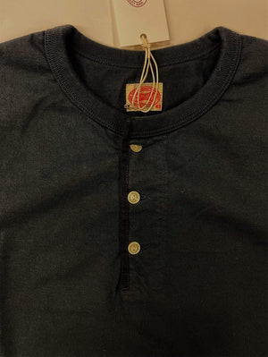 Full Count Black Flat Seam Heavyweight Henley T shirt