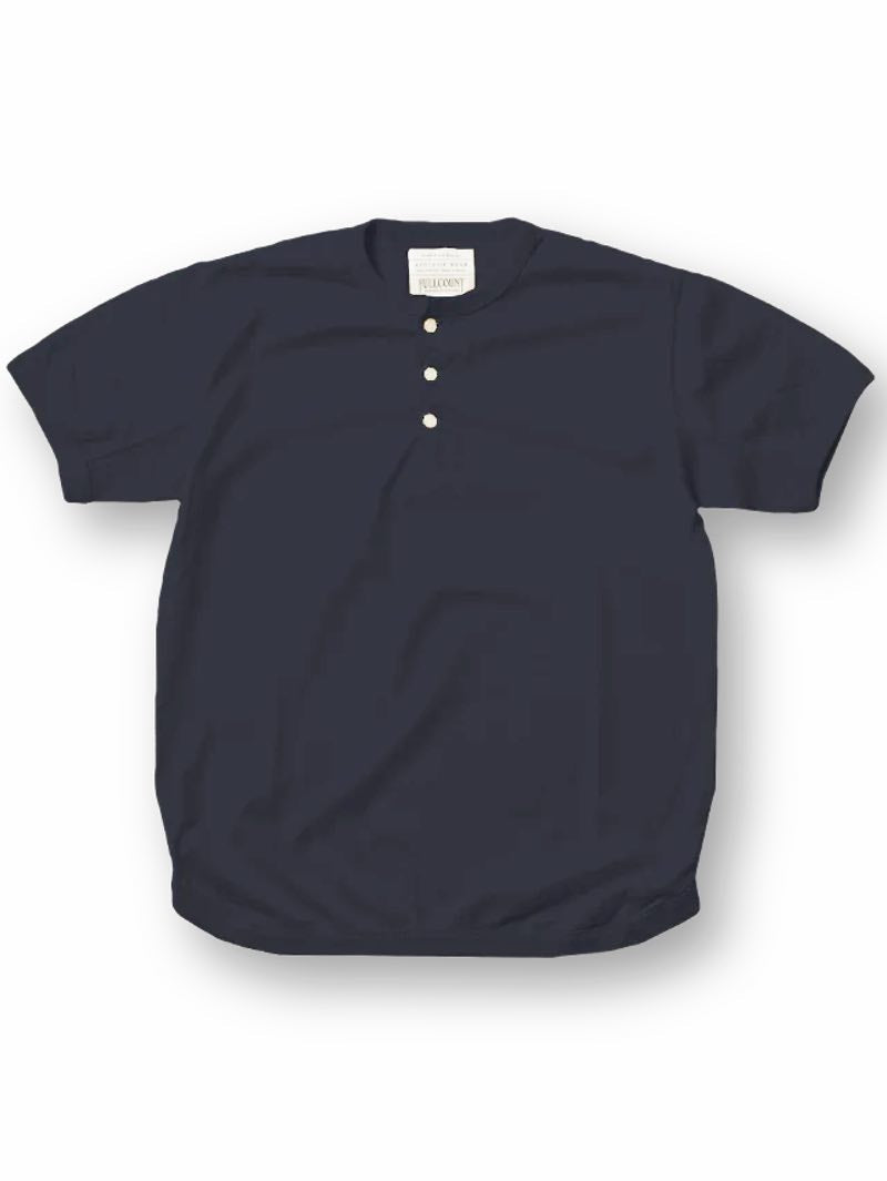 Full Count Black Flat Seam Heavyweight Henley T shirt
