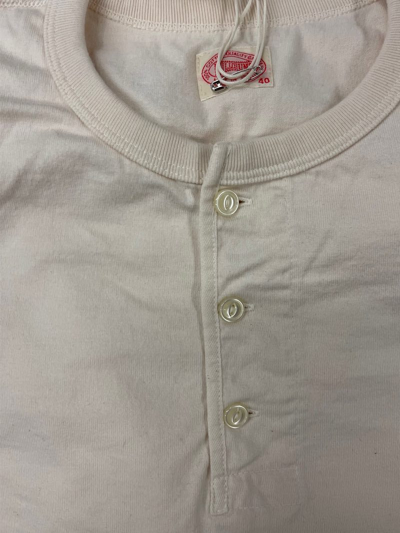 Full Count Ecru Flat Seam Heavyweight Henley T shirt