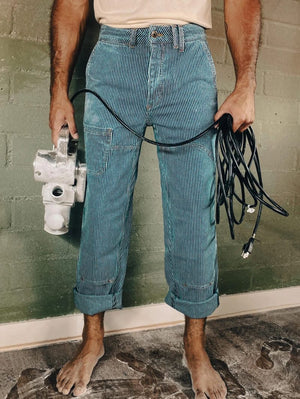 Imperfects Courier Pant in Indigo Hickory Stripe