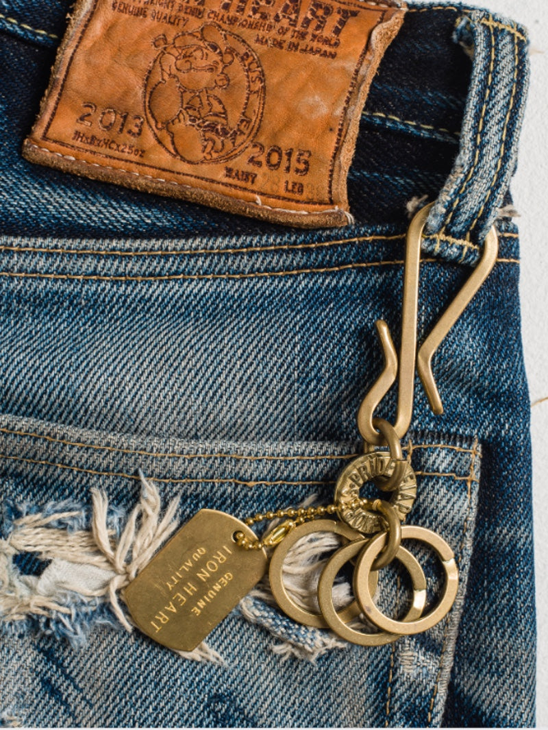Iron Heart Denim Brass W-10 Key Hook with Rings - Brass