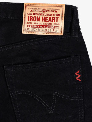 Iron Heart Denim IH-888S-142bb 14oz Selvedge Medium/High Rise Tapered Cut Jeans - Black/Black