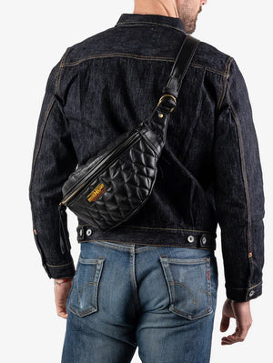 Iron Heart Denim IHE-45-BLK Black Diamond Stitched Leather Waist Bag