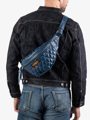 Iron Heart Denim IHE-45-NAV Navy Diamond Stitched Leather Waist Bag