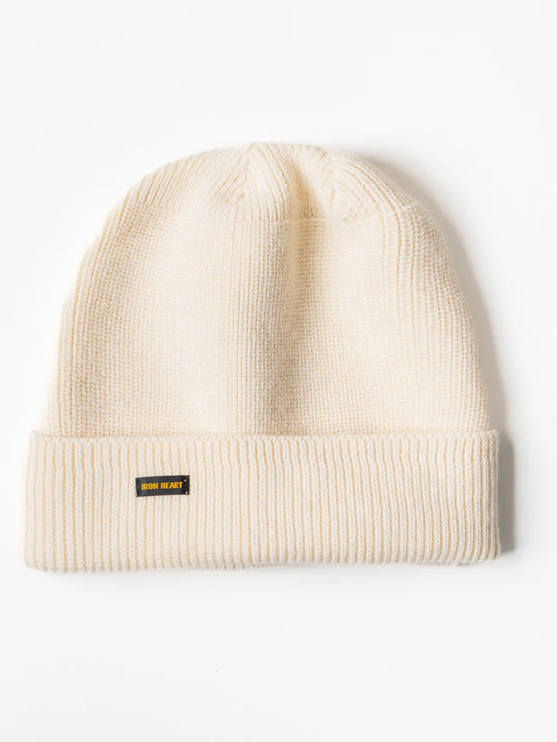 Iron Heart Denim IHG-WOOL Ribbed White Beanie
