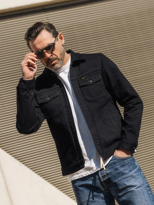 Iron Heart Denim IHJ-123-OD 14oz Broken Twill Selvedge Denim Work Jacket - Indigo Overdyed Black