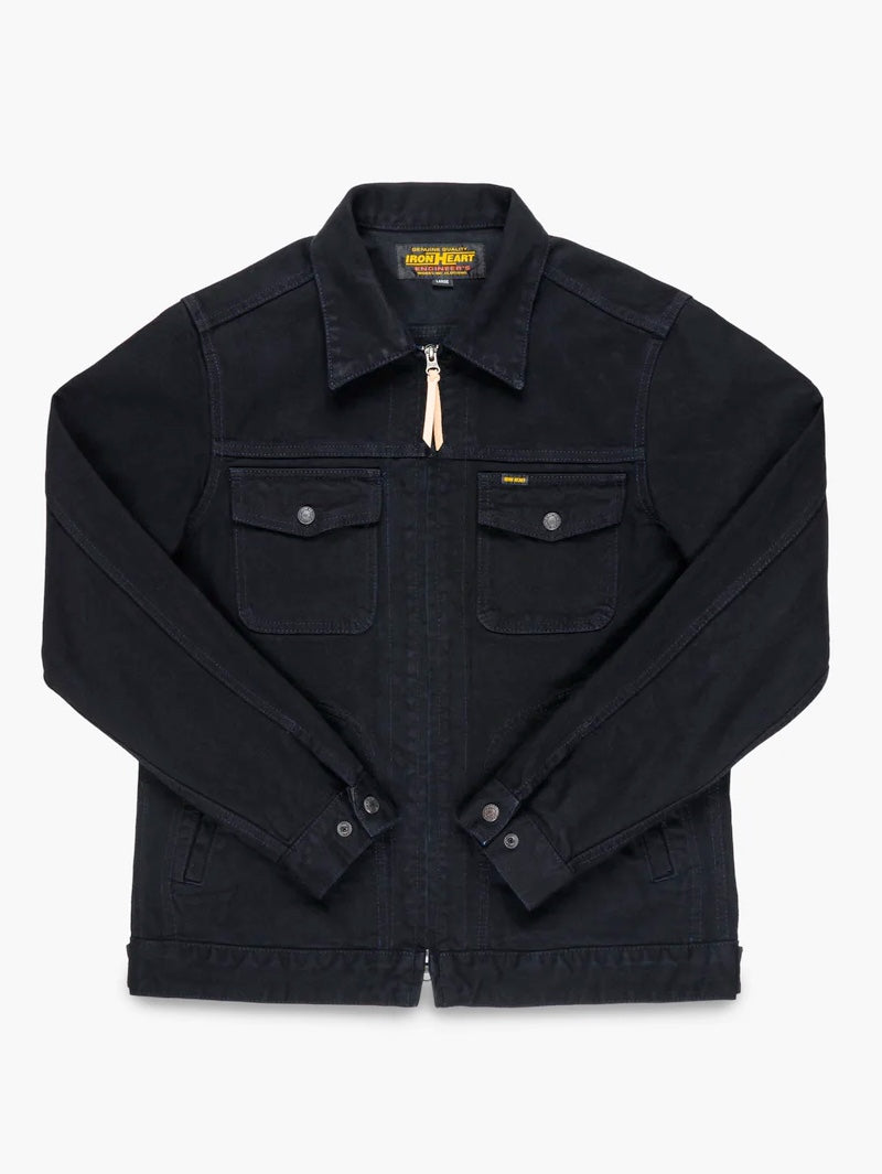 Iron Heart Denim IHJ-123-OD 14oz Broken Twill Selvedge Denim Work Jacket - Indigo Overdyed Black