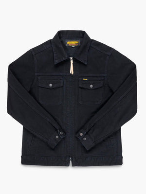 Iron Heart Denim IHJ-123-OD 14oz Broken Twill Selvedge Denim Work Jacket - Indigo Overdyed Black