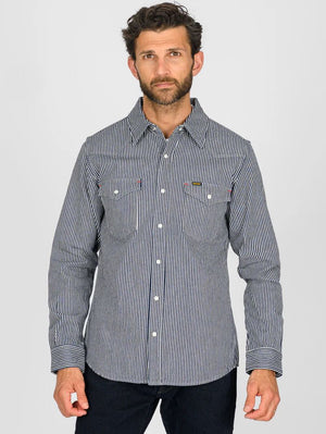 Iron Heart Denim IHSH-07-IND 12oz Hickory Stripe Western Shirt Indigo