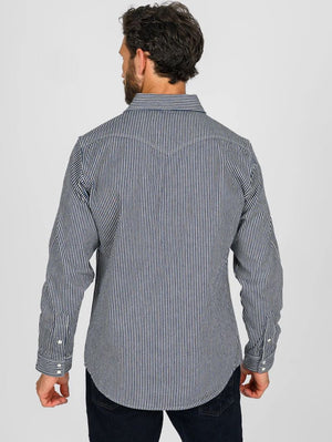 Iron Heart Denim IHSH-07-IND 12oz Hickory Stripe Western Shirt Indigo