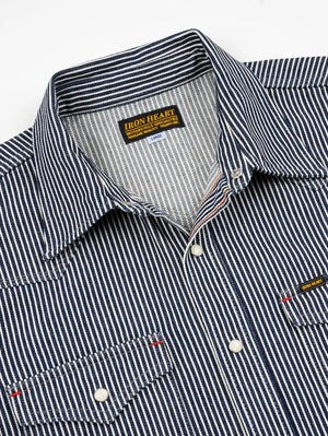 Iron Heart Denim IHSH-07-IND 12oz Hickory Stripe Western Shirt Indigo