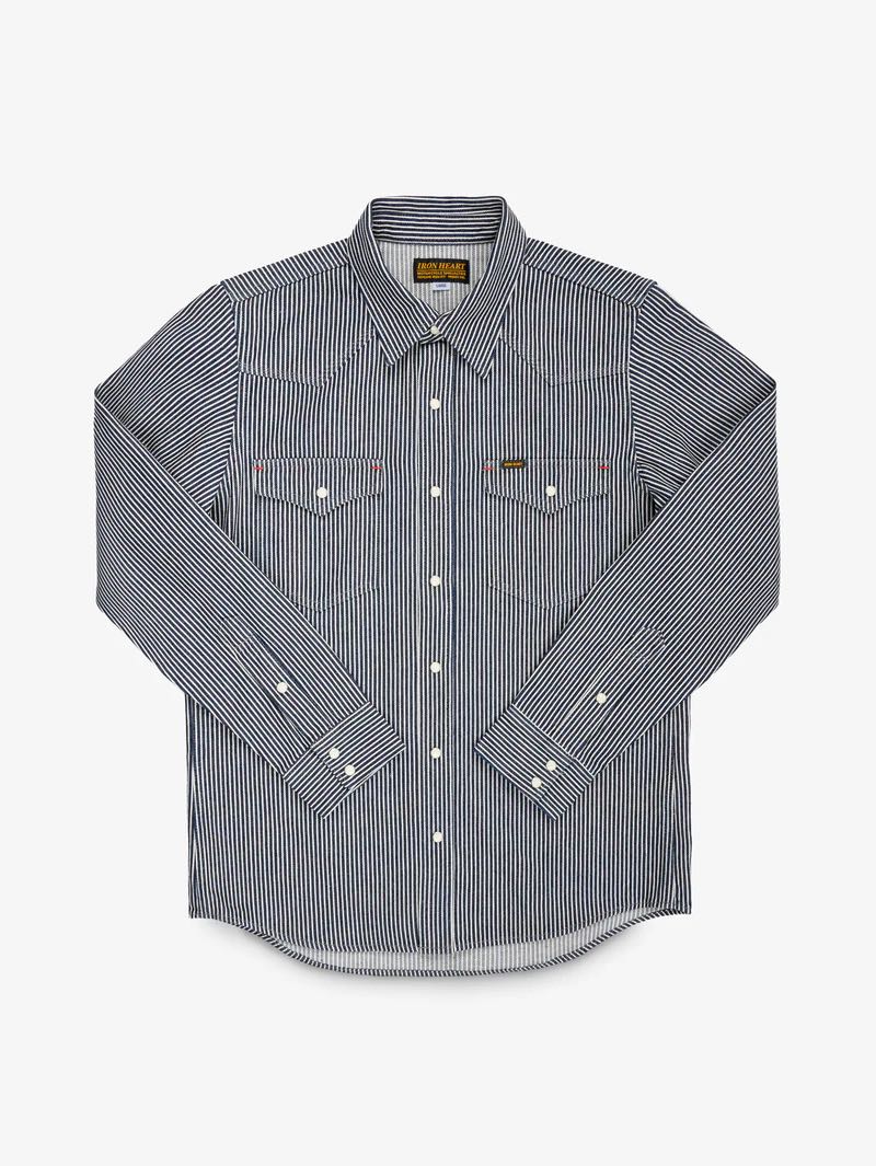 Iron Heart Denim IHSH-07-IND 12oz Hickory Stripe Western Shirt Indigo