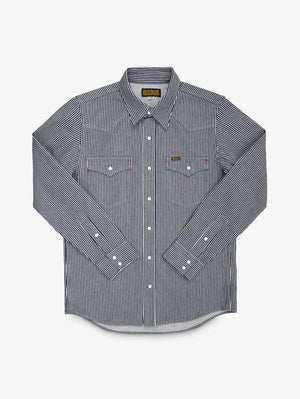 Iron Heart Denim IHSH-07-IND 12oz Hickory Stripe Western Shirt Indigo