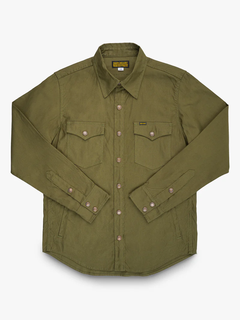 Iron Heart Denim IHSH-425-OLV Olive 8oz Military Whipcord CPO Shirt
