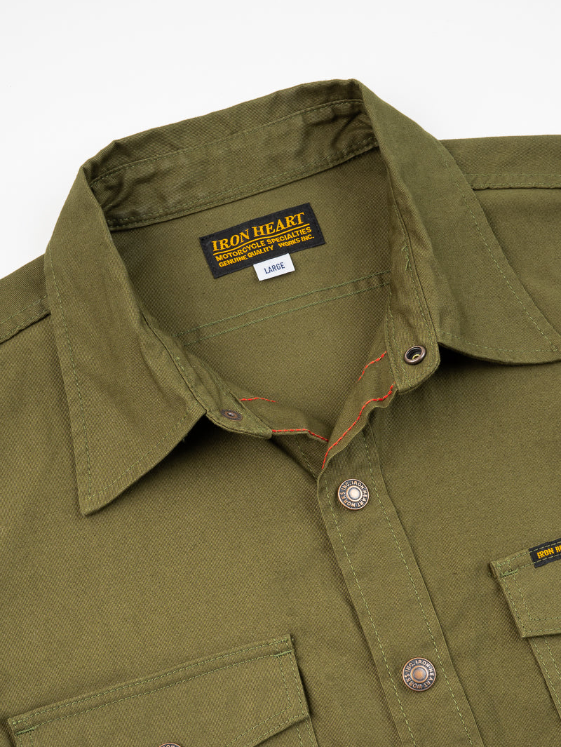 Iron Heart Denim IHSH-425-OLV Olive 8oz Military Whipcord CPO Shirt